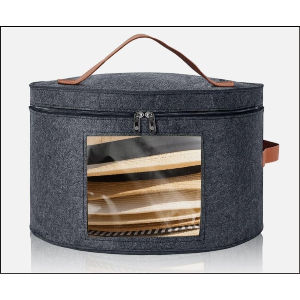 Round Hat Box, Stackable Felt Hat Box Storage, Foldable Premium for Women/Men